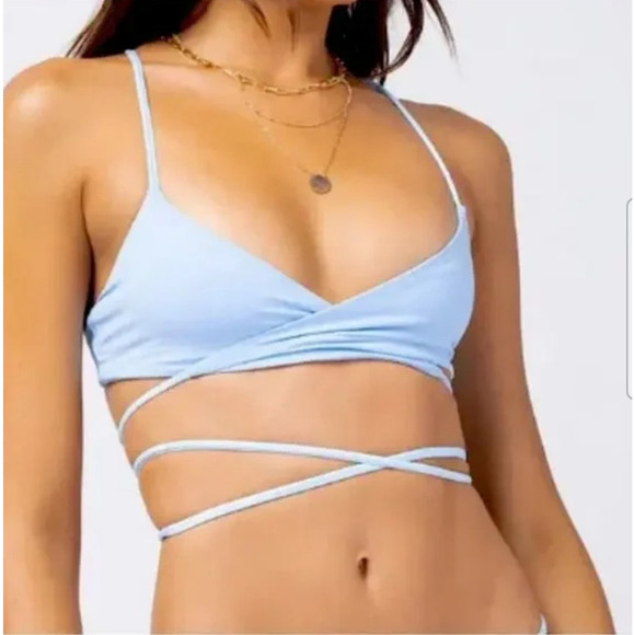 L*Space Kristen Bikini Top Wrap Around in Sky Blue Size Large NWT Racerback - Picture 1 of 6